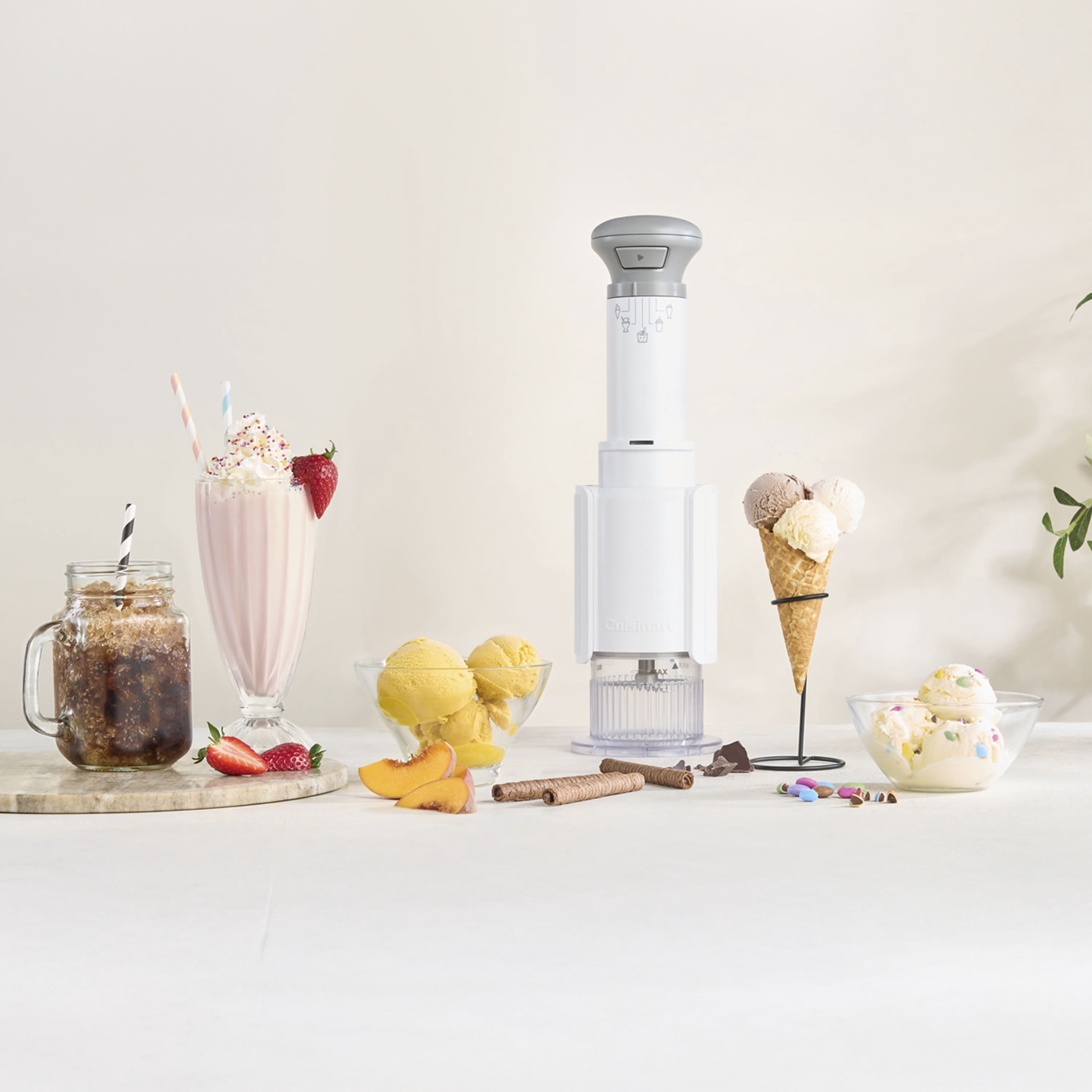 Cuisinart FastFreeze 5‑in‑1 Ice Cream & Frozen Dessert Maker, Automatic Compact Machine with 3 Mixing Cups, White (ICE‑FD10C)