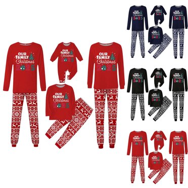 Zhanying Assorti Christmas Pajamas en Vrac 2 Pcs Sets Pajamas pour Couples Pyjamas de Noël Famille Pyjamas des Fêtes Tenues Maman et Fille Bleu Marine