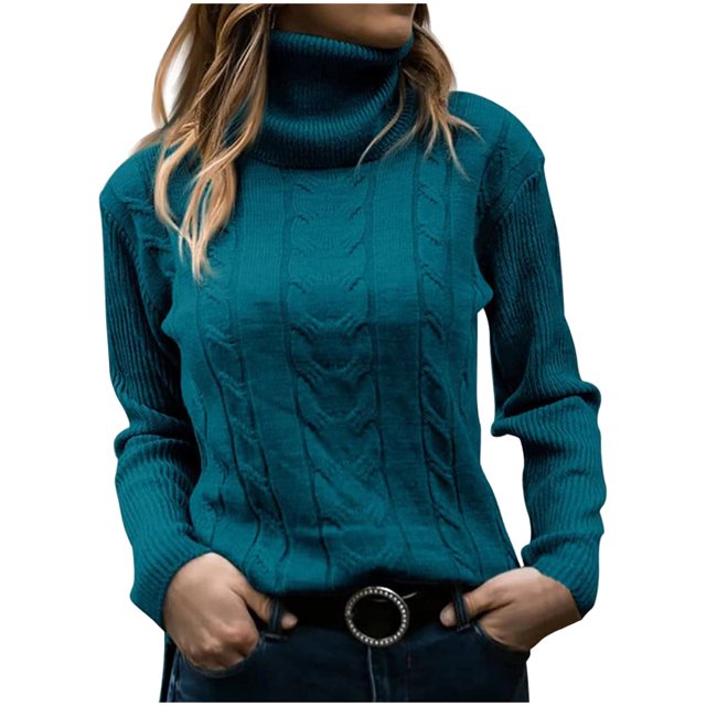 Simua Chandail à Col Roulé 2024 pour Femmes, Manches Longues, Tricot Torsadé, Chandail, Chandail