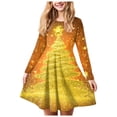 thumbnail image 1 of Splozh Robe Décontractée pour Fille à Manches Longues, Imprimé de Noël, Bal de Promo, Fête de Noël, Robes pour Fille, Or, 3-4 Ans, 1 of 5