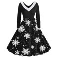 thumbnail image 1 of TIMIFIS Robes de Noël pour Femmes, Imprimé de Noël Laid, Robes Trapèze, Robe de Bal à Col en V pour les Fêtes, Manches Longues, Plissée, Robe Rétro Évasée, 1 of 3