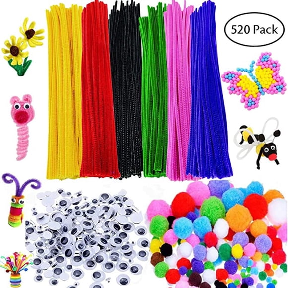 Kit de Fournitures d'Arts et de Bricolage pour Enfants, Staron Ensemble d'Artisanat Tout-en-un de 1000+ Pcs avec Cure-Pipes, Pompons, Bâtons de Popsicle, Plumes, Paillettes, Cadeau d'Activité Créative pour Enfants de 4 à 8 Ans Réutilisable