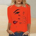 thumbnail image 2 of Penkiiy Hauts pour Femmes Mode Femmes T-shirt Imprimé Mi-Long Manches 3/4 Blouse Col Rond Hauts Décontractés Rouge Vêtements Y2K, 2 of 4