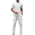thumbnail image 2 of tumgatte Men's Leisure Sports Set Short Sleeve Knitting Split Solid Color Two-piece Round Neck Top Set Clearance, 2 of 3