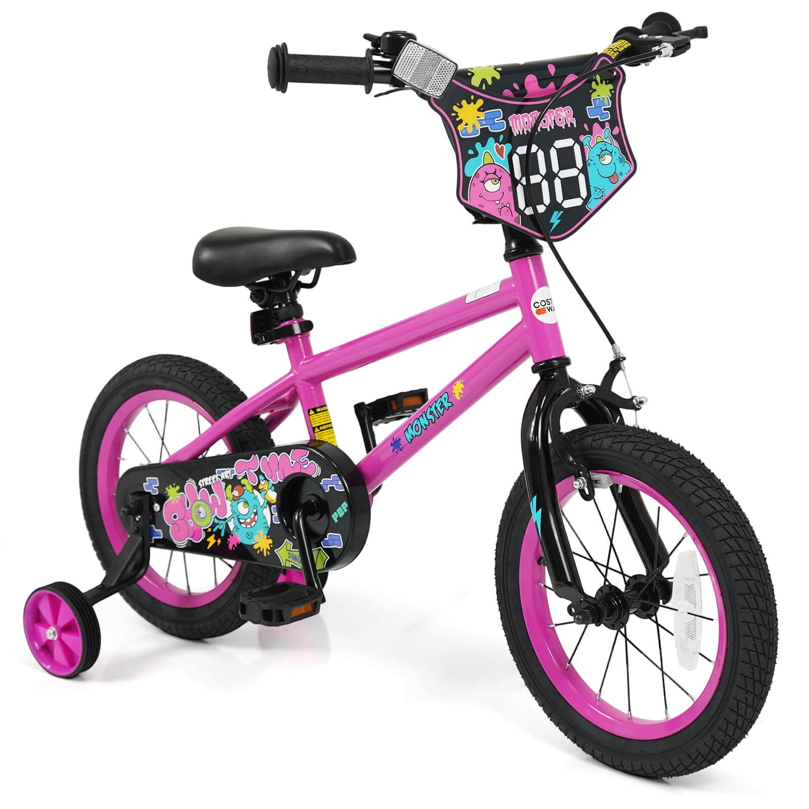 Costway 14 Inch Kids Bike for Ages 3-5 Years Old, Toddler Bicycle with Training Wheels Pink