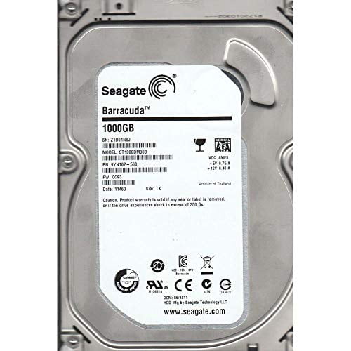 Seagate Desktop HDD Hard Drive - Internal (ST1000DM003), a 3.5-inch SATA internal hard drive with a silver casing and product label detailing model and 1TB capacity. Ideal for desktop storage in personal computers and consumer applications.
