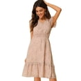 thumbnail image 1 of INSPIRE CHIC Robe Fleurie pour Femme à Manches Volantées, Col en V, Taille Smockée, Volants, 1 of 6