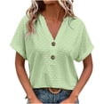thumbnail image 1 of Dealovy Womesn Tops Summer Casual V Neck Buttons T-Shirts Short Sleeve Solid Color Loose Fitted Tees, 1 of 5