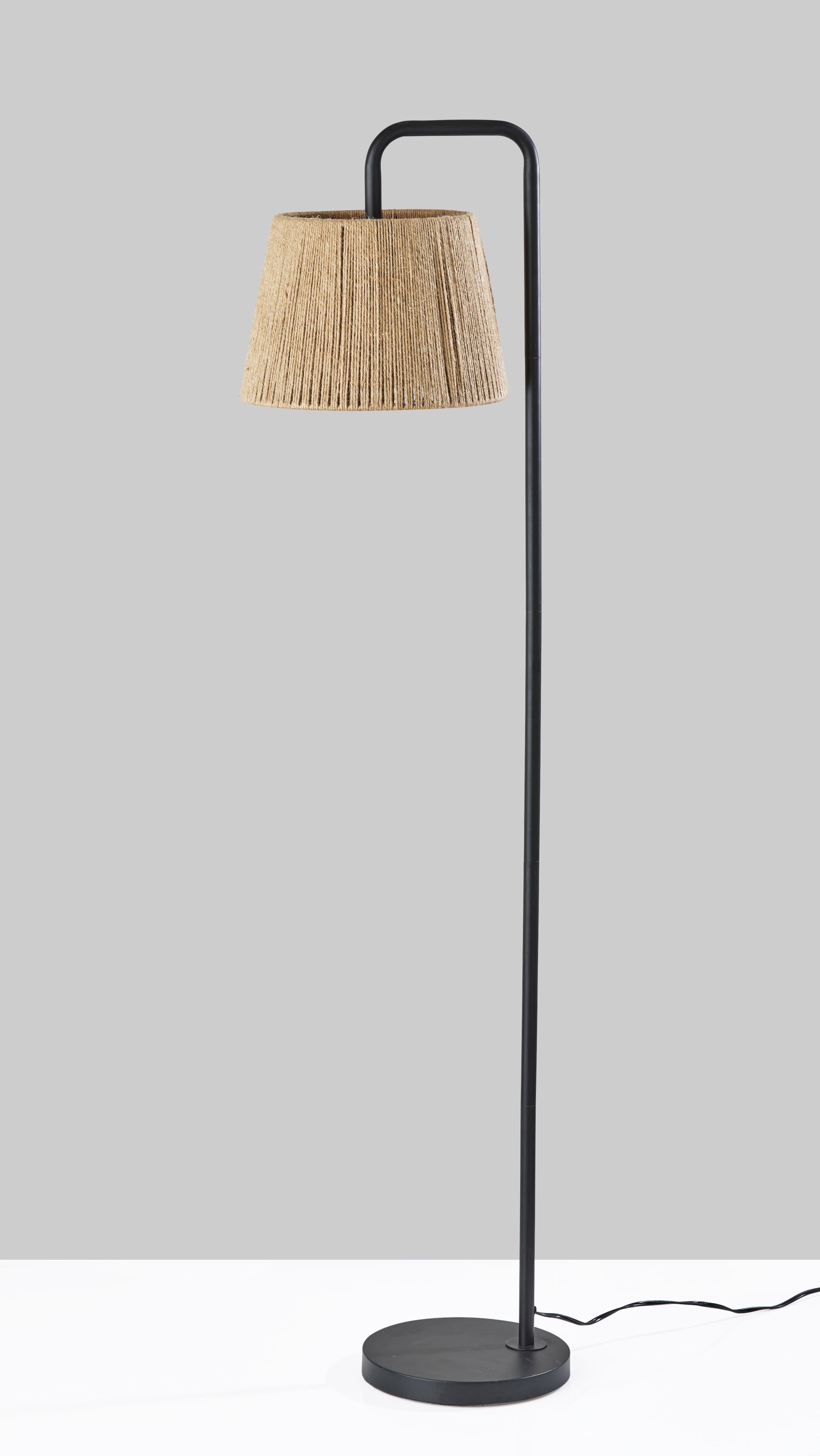 Lampadaire Mainstays en métal noir avec abat-jour en corde, style transitionnel, idéal pour les bureaux et les résidences étudiantes, neuf