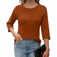 thumbnail image 3 of Pincandy Womens Sweaters Fall Fashion 3/4 Length Sleeve Tops Crew Neck Button Shirts Casual Pullover Cute Winter Clothes, 3 of 5