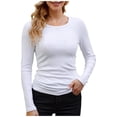thumbnail image 1 of Hiiyo T-Shirt à Manches Longues à Col Rond pour Femme, Uni, Décontracté, Ajusté, sous-Vêtement, Blanc G, 1 of 4