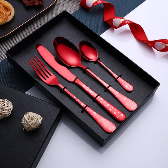 Amzcrzy Home and Kitchen, Kitchen & Dining, Kitchen Utensils, Kitchen Gadgets, Christmas Series Cutlery Stainless Steel Knife Fork And Spoon 4 Piece Set Christmas Dinner Sets dinner service