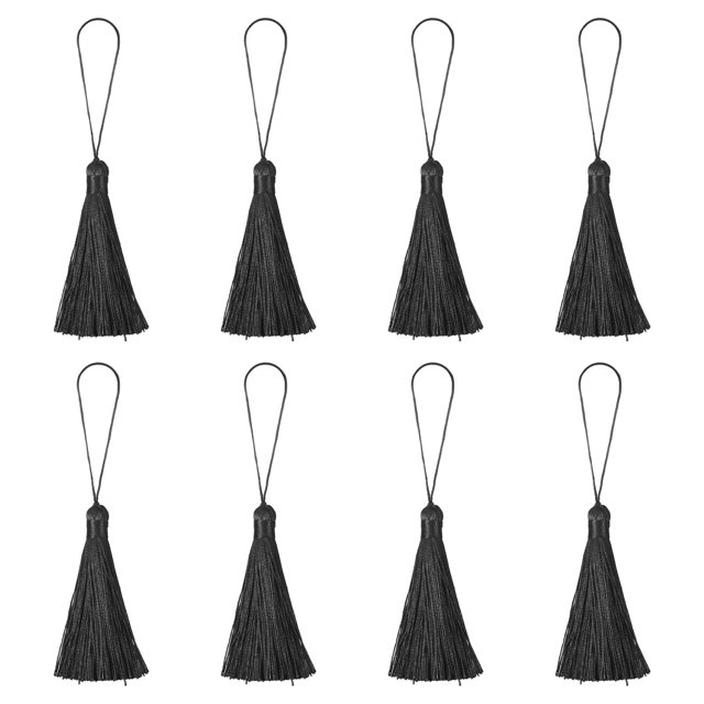 Unique Bargains 6.5' Silky Bookmark Tassels with Loop for DIY Craft Accessory, 8Pack Black