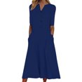 thumbnail image 2 of Pisexur Robe à Manches Courtes Col en V Longueur Genou Mode Femmes Été Imprimé Décontracté Col en V Bouton Manches Courtes Vacances Poches Robe Femmes Robe, 2 of 5