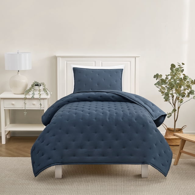 Ensemble de couette Mainstays format Simple/Simple XL, doux, léger et toutes saisons, 2 pièces, bleu marine