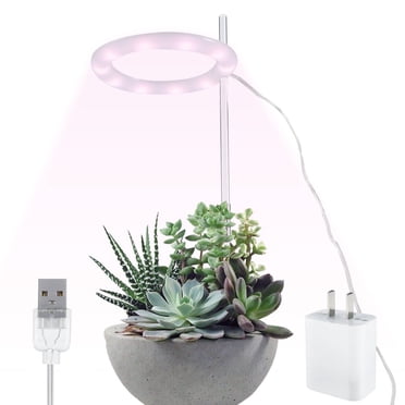 3-head Grow Light with Pink and White Light Plant Light Full Spectrum LED Angel Ring Grow Light USB Powered Seeding Growing Lamp Annular Plant Growing Lamp for Greenhouse