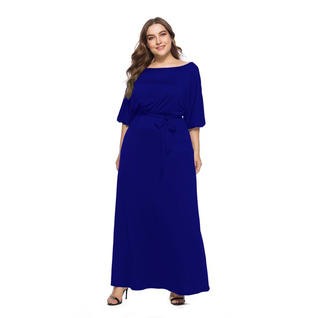 U.Vomade Robe d'Été pour Femme Grande Taille, Couleur Unie, Manches Courtes, Col Rond, Robe Décontractée