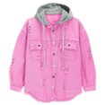 thumbnail image 4 of RXMEKW Womens Shirts Casual, Solid Color Denim Jacket with Detachable Hood, 4 of 9