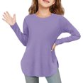 thumbnail image 2 of Plebaso Chemises à Manches Longues pour Filles Col Rond Hauts Décontractés Blouses Amples Unies pour Enfants Printemps Été, 2 of 7
