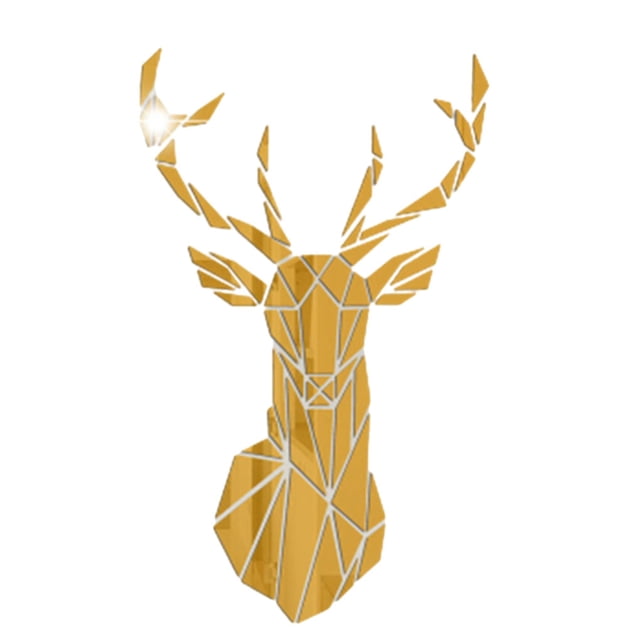 Redempat Living Space With 3D Mirror Deer Wall Sticker Easy To Paste And Remove gold S 1Set