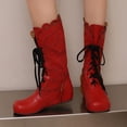thumbnail image 3 of LOVZFMLL Bottes pour Femmes Mi-Mollet Bottes d'Hiver à Lacets Bout Rond Sangles Ajustables Talon Plat Mode Automne Hiver Bottes Chaussures, 3 of 7