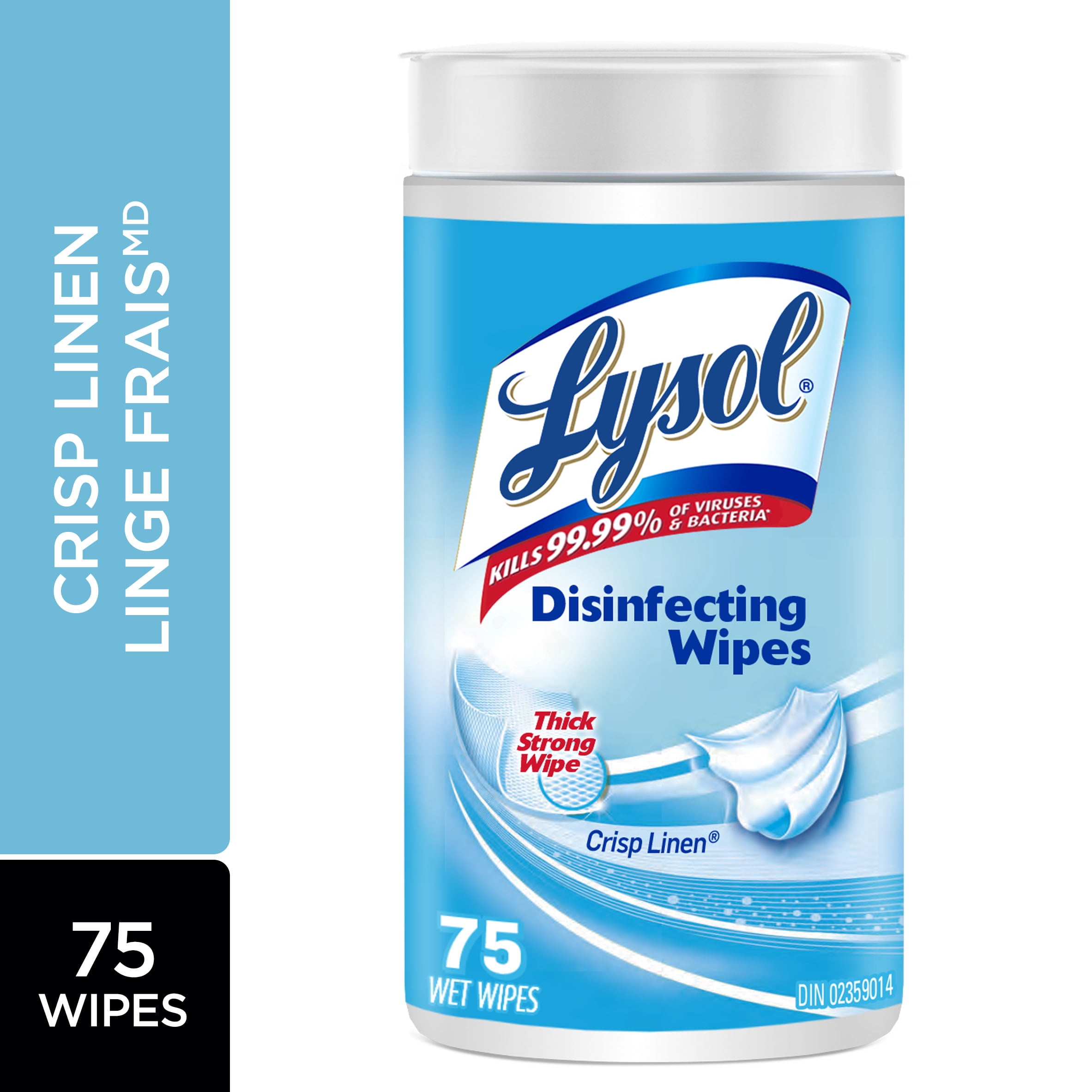Lingettes désinfectantes Lysol®, linge frais, lingette épaisse et résistante, tue 99,99 % des virus et bactéries, 75 unités