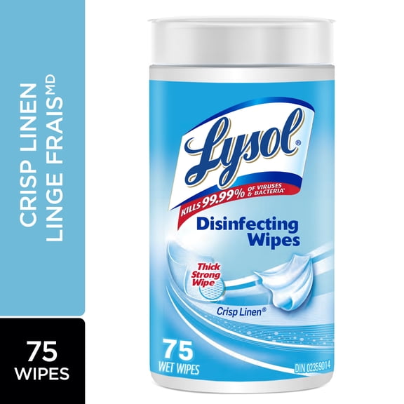 Lysol® Lingettes désinfectantes, lin croustillant, lingette épaisse et forte, tue 99,99 % des virus et bactéries, 75 unités
