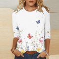 thumbnail image 1 of Babysbule T-Shirt d'Été à Manches 3/4 pour Femmes, Col Rond, Coupe Ample, Tunique Florale Mode 2025, 1 of 4
