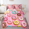 thumbnail image 1 of Ensemble Douillette Grand « Bed in a Bag » 7 Pcs à Motif de Beignes, Ensembles de Literie Alimentaires Colorés Motif Dessert, Ensemble de Draps avec Douillette, Ensemble de Lit Rose, 1 of 5