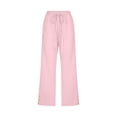 thumbnail image 4 of lcziwo Women's Plus Size Casual Drawstring Wide Leg Capris with Pockets, Pink, 4 of 5