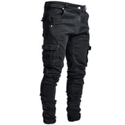 Mens Side Pocket Trousers With Zipper Placket Skinny Jeans