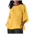 thumbnail image 1 of Hauts pour Femmes Élégants avec Manches 3/4 et Col Rond en Chemises Unies Confortables pour Femmes Jaune P, 1 of 4
