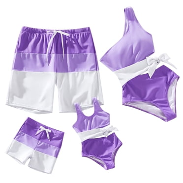 PatPat Mens Swim Trunks Colorblock Beach Board Swim Shorts Family Matching Swimsuits Bathing Suit Set