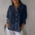 thumbnail image 4 of RKSTN Hauts pour Femmes Couleur Unie Coton et Lin Col Rabattu Chemises à Manches Longues Blouses Décontractées Printemps Été Polyvalentes Amples Grande Taille Hauts pour Femmes, 4 of 5