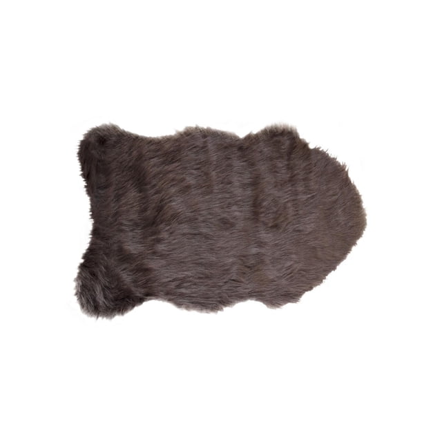 H-Luxe 2'X3' Gordon Faux Sheepskin Rug in dark brown with a thick acrylic plush pile and natural sheepskin shape, shown flat on white background. It features microsuede anti-skid backing and is suitable for indoor use, often used to add warmth and softness to floors or as a cozy seat cover.