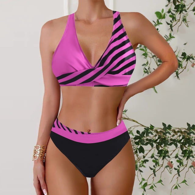 FcBaudy Womens Swimsuits Two Piece Swimsuit for Women Bathing Suit for Women Tankini Swimsuits for Women Women Large Print Split Swimsuit Skirt Bikini Split Swimsuit Suit Women polyester Swimsuit