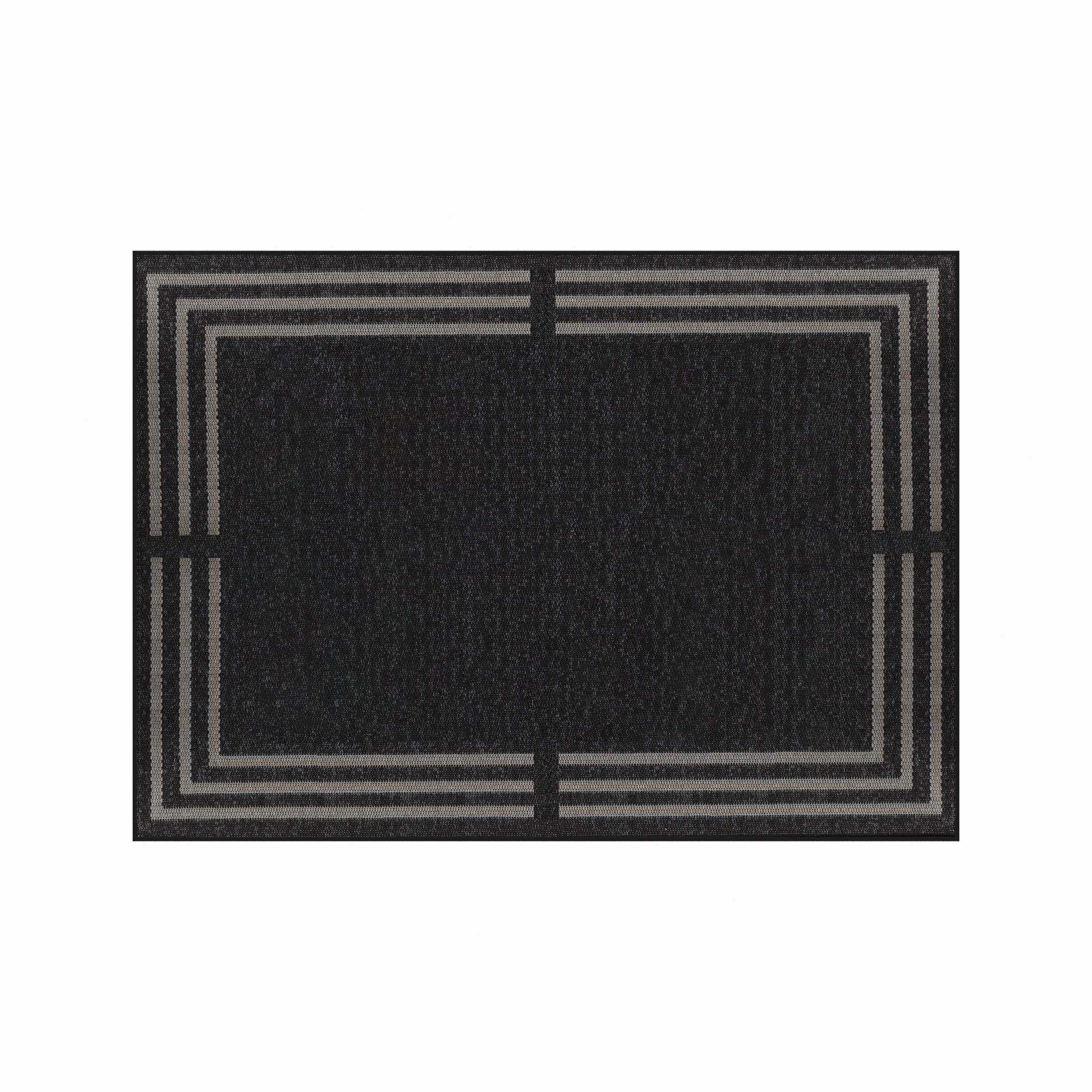 HOMETRENDS 5 ft. x 7 ft. Charcoal Flatweave Outdoor Rug, 3 Line Border