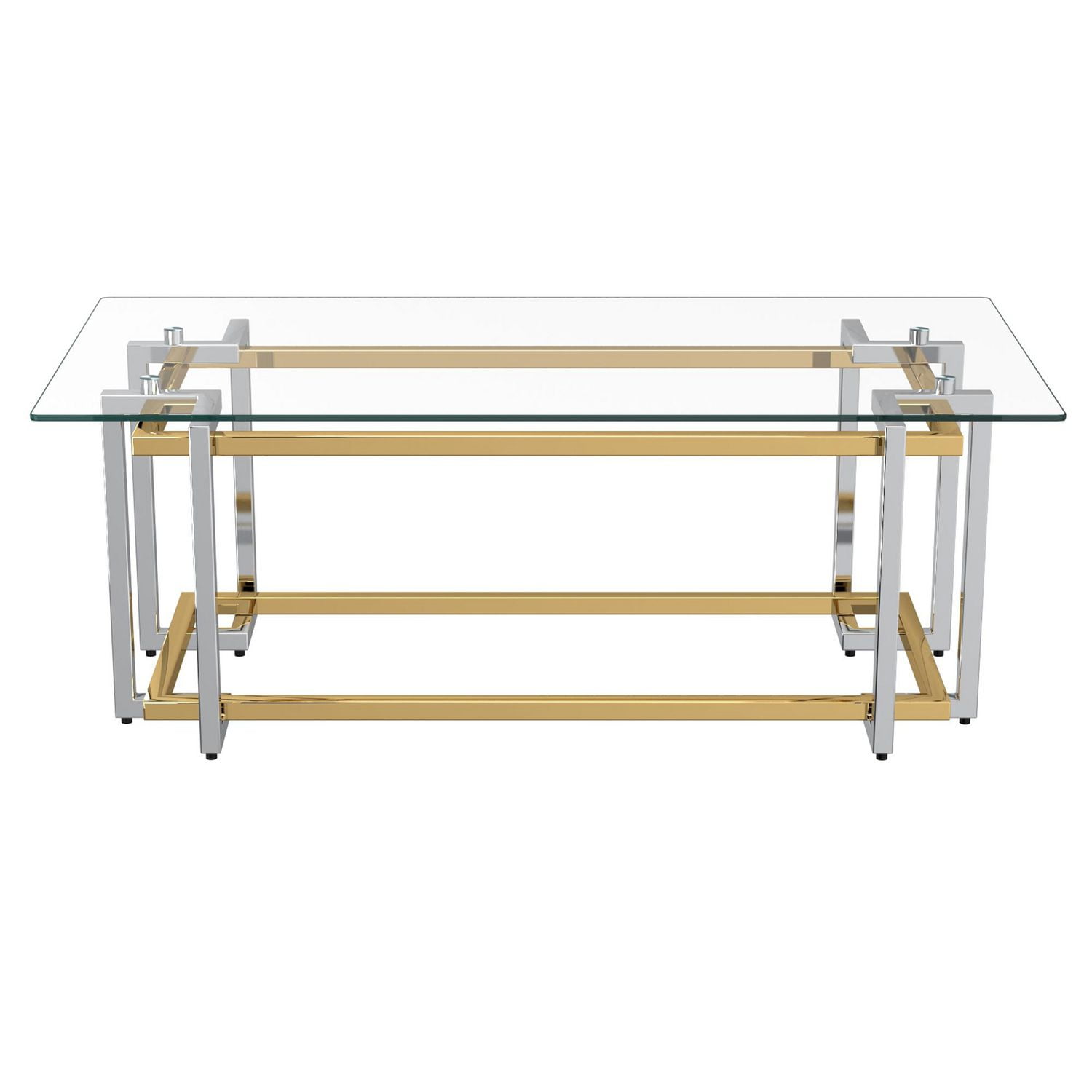 Contemporary Rectangular Glass & Metal Coffee Table in Silver & Gold