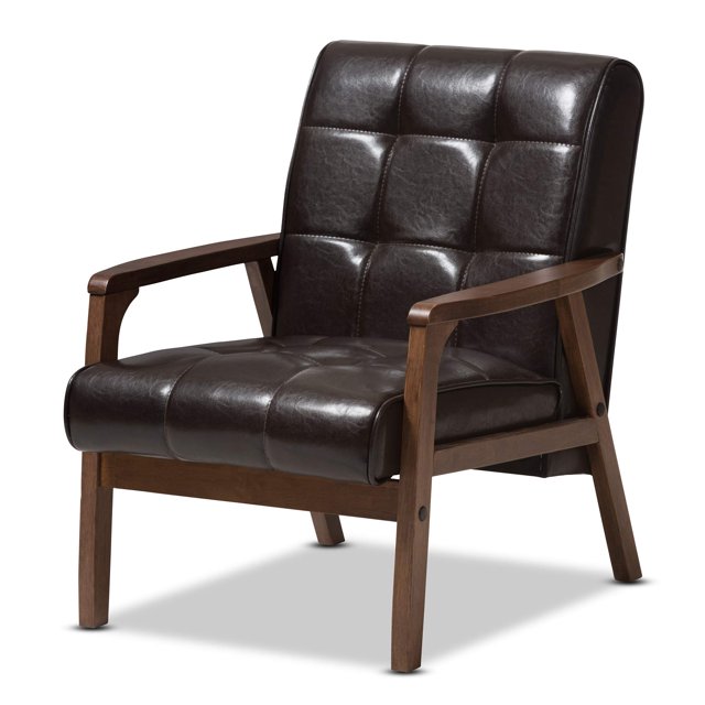 Baxton Studio Masterpieces Fauteuil d'Appoint Capitonné en Similicuir Brun