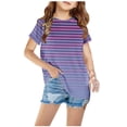 thumbnail image 2 of WRKEKC T-Shirts pour Filles, Hauts d'Été pour Filles, T-Shirts d'Été Décontractés pour Filles à Col Rond avec Imprimé Rayé Dégradé, Manches Courtes Tendance et Respirants, 2 of 4