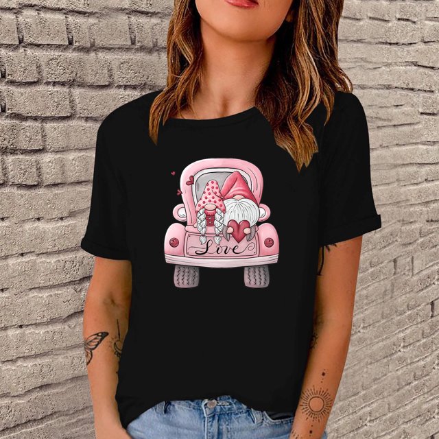 Meichang T-Shirts de la Saint-Valentin pour Femmes, T-Shirt Graphique Cœur d'Amour, Manches Courtes, Col Rond, Décontracté, Blouses, Joyeuse Saint-Valentin