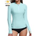 thumbnail image 1 of Charmo Women's Zipper Rash Guard Long Sleeve Side Ruched Swim Shirt Sun Protection Swimsuit Tops, 1 of 7