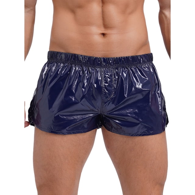 Xnihocha Men's Shiny Metallic Elastic Waistband Trunks Low Rise Boxer Shorts Underpants Navy Blue XS