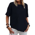 thumbnail image 4 of B91xZ Tunique pour Femmes Tops Slim-Fit Manches Courtes Solide Bateau Cou T-Shirt, Marine L, 4 of 5