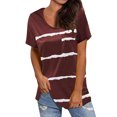 thumbnail image 1 of Women Striped Front Pocket Tunics Short Sleeve V Neck Side Split Top, 1 of 2