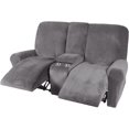 thumbnail image 4 of CHOK 2024 Housse de Causeuse Inclinable avec Console Centrale Housse Extensible en Velours pour Fauteuil Inclinable 2 Places avec Porte-Gobelet, 4 of 10
