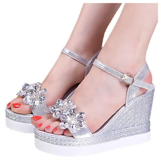 RKSTN Sandals for Women Open Toe Casual Shoes Rhinestone Comfortable Platform Wedge Sandals Shoes Soft Comfortable Sandals
