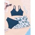 thumbnail image 3 of iiniim Kids Girls 3Pcs Rash Guard Tropical Print Cover Up Swimsuit Swim Tank Top and Brief Set Bathing Suit Navy Blue 14Y, 3 of 5
