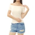 thumbnail image 2 of INSPIRE CHIC Women's Off The Shoulder Tops Short Sleeve Cropped Blouse White M, 2 of 6