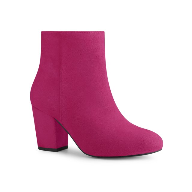 Unique Bargains Women's Side Zipper Block Heel Ankle Boots